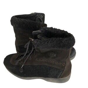 TECNICA Animal Hair Suede Sherpa Lined LaceUp Black Boots Made in Italy VINTAGE